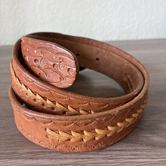 VTG High Mesa American Eagle Solid Bronze Belt Buckle & Leather Belt, Size 36 main image 4